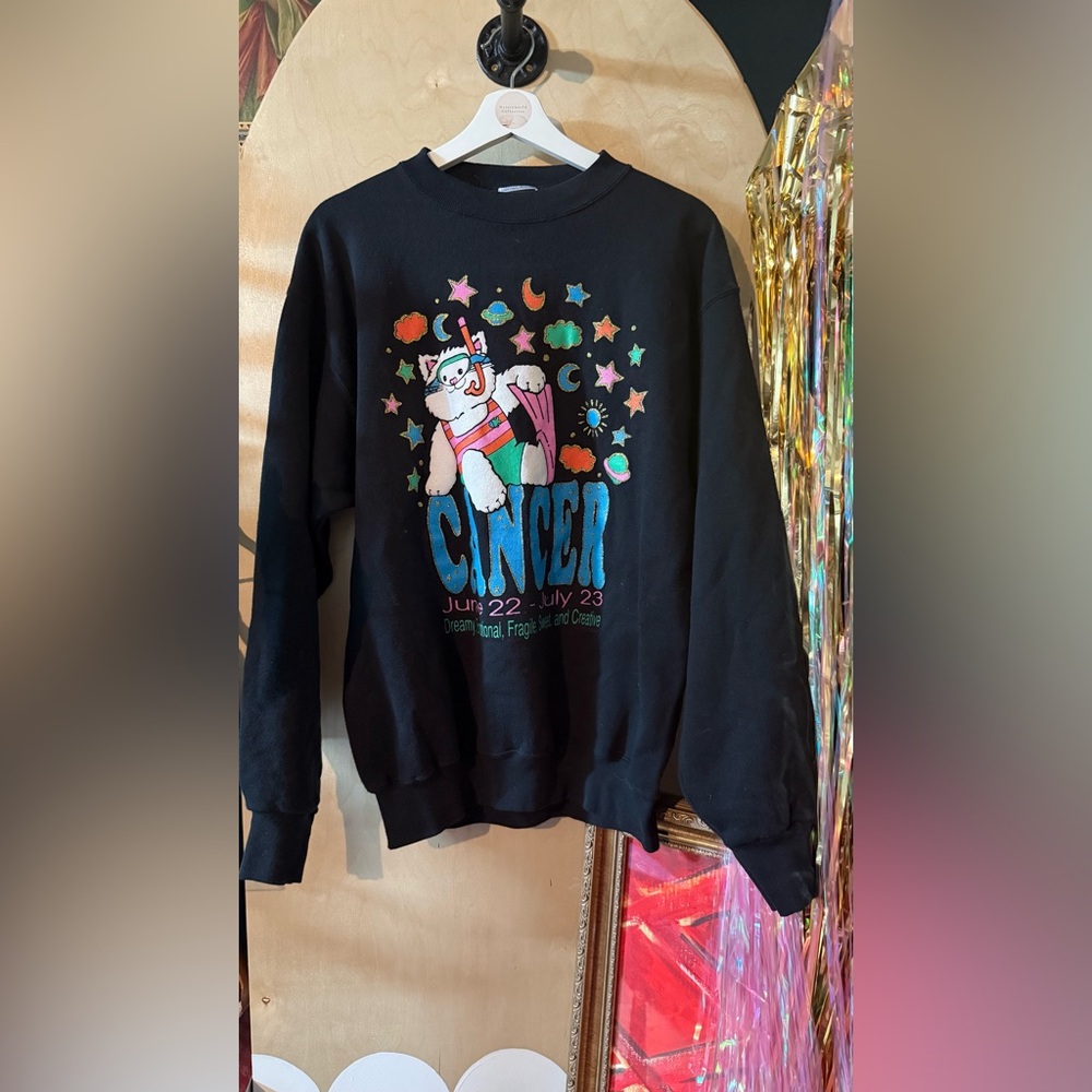 Vintage 90s Tultex Black Maximum Sweats Sweatshirt Zodiac Cancer